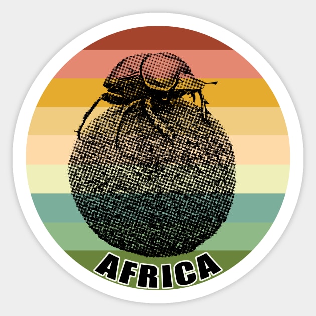 Dung Beetle on top of Dung Ball against Vintage Retro Africa Sunset Sticker by scotch